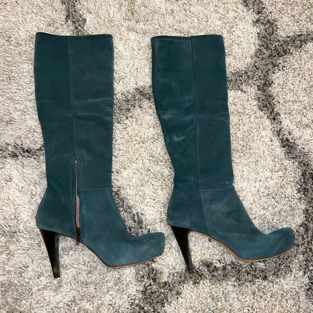 Butter Suede Gray-Blue Aqua Pull On Ankle Zip Boots Size 7.5 Made In Italy - Picture 8 of 12